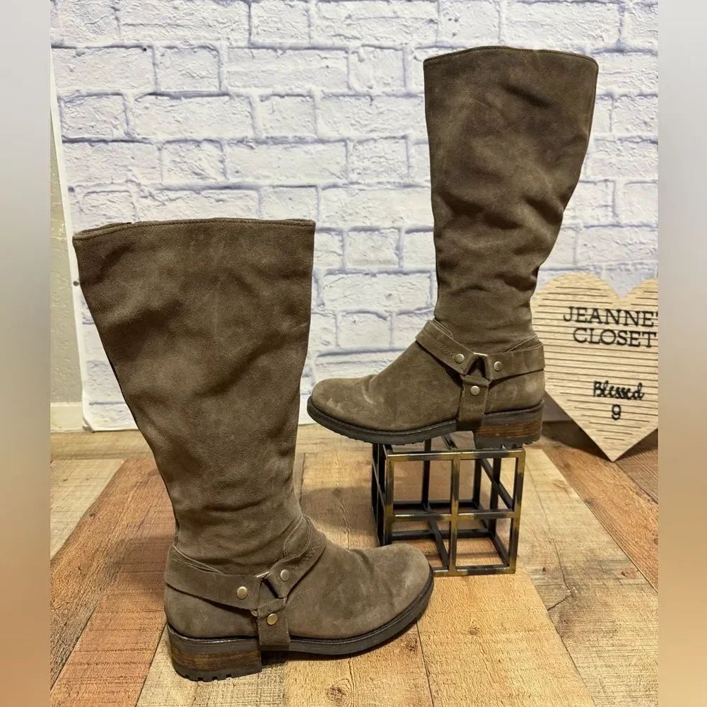 Vtg La Canadienne Brown Taupe Knee High Riding Boots Women 9.5 , Harness, Zip